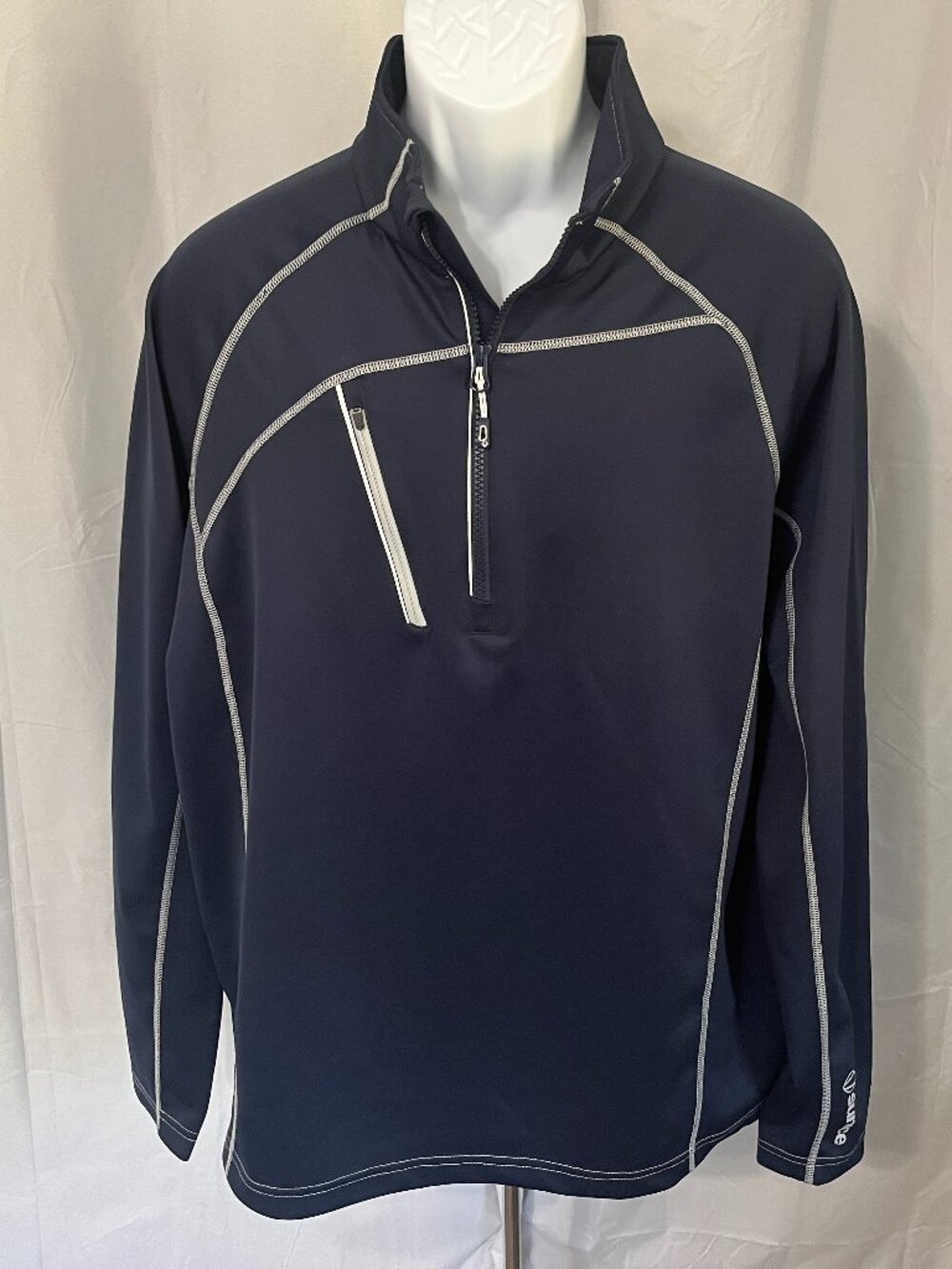 ⛳ Sunice Men’s Golf Jacket L Navy Blue Gray Trim 1/2 Zip Stretch 🏌️